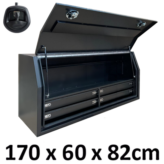 1700 x 600 x 820mm Flat Black Alloy 4 Slide Drawer Ute Truck Toolbox Tool Box 1768FD-4-B