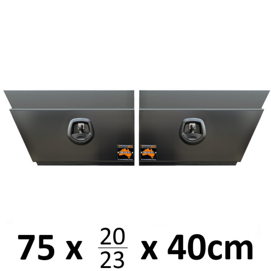 750 x 230 x 400mm Flat Black Alloy Ute Truck SET Under Body Tray Tool Box 724RLC-B