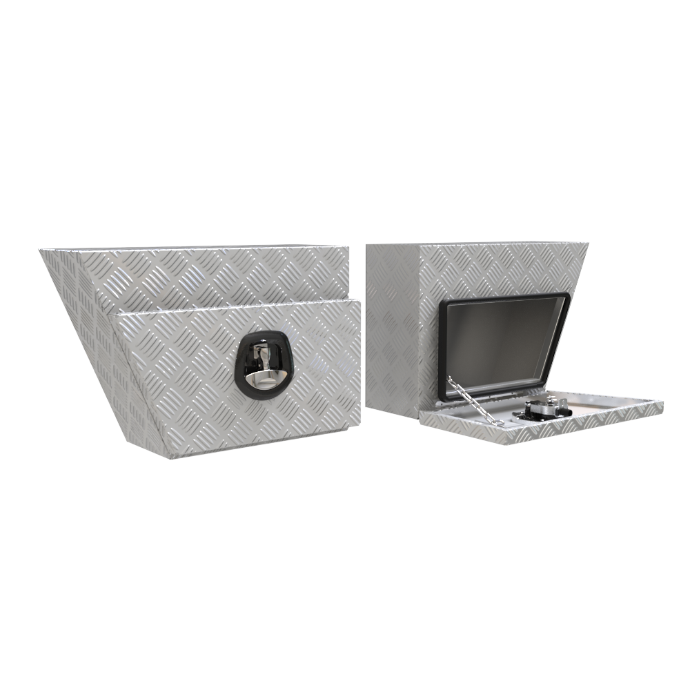 600 x 230 x 400mm Aluminium Checker SET PAIR Ute Toolbox Truck Storage Under Body Tray Storage Strap Tool Box Off Road Tapper 624RL