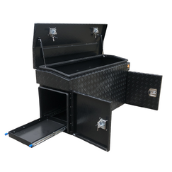 1400 x 500 x 800mm Black Aluminium Checker Ute Toolbox Webber BBQ &amp; Fridge Slide Camper Caravan Canopy Tool Box 1458SLD-CPB