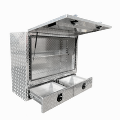 1400 x 600 x 1200mm Aluminium Checker 2 Drawer 3/4 Half Side Truck Tool Box HIGH Side Trailer Toolbox Shelving 1461A