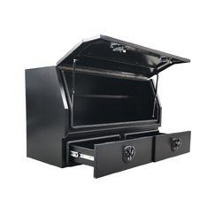 1400 x 600 x 820mm Matte Black Flat Aluminium 3/4 Half Side Opening 2 Drawer Slide Ute Tool Box Truck Trailer Toolbox Shelving 1468A-B