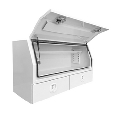 1400 x 600 x 820mm White Flat Aluminium 3/4 Half Side Opening 2 Drawer Slide Ute Tool Box Truck Trailer Toolbox Shelving 1468A-W