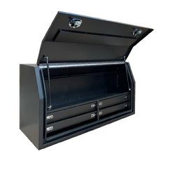1400 x 600 x 820mm Black Flat Aluminium Full Side Opening 4 Drawer Slide Ute Tool Box Truck Trailer Toolbox Shelving 1468FD-4B