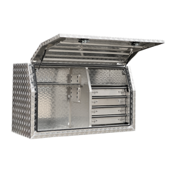 1400 x 600 x 820mm Aluminium Checker Full Side Opening 4 Drawer Slide Ute Tool Box Truck Trailer Toolbox Shelving 1468FD-4SCP