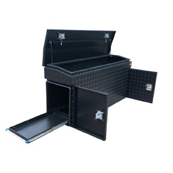 1700 x 500 x 800mm Black Aluminium Checker Ute Toolbox Webber BBQ &amp; Fridge Slide Camper Caravan Canopy Tool Box 1758SLD-CPB