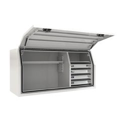 1700 x 600 x 820mm White Flat Aluminium Full Side Opening 4 Drawer Slide Ute Tool Box Truck Trailer Toolbox Shelving 1768FD-4SW