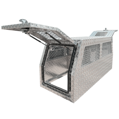 1770 x 700 x 820mm Checker Aluminium Ute Tool Box Truck Trailer Full Dog Box Cage Mesh Part Canopy With Swinging Internal Lid Toolbox 1778-DB-CP