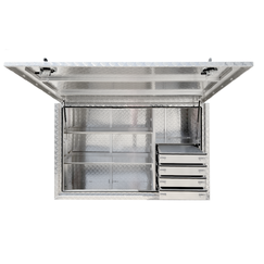 1900 x 600 x 1200mm Aluminium Checker 4 Drawer Full Side Truck Tool Box HIGH Side Trailer Toolbox Shelving 1961-PRO-4-CP