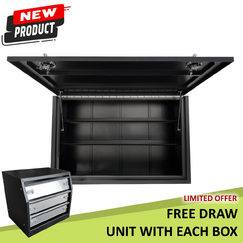 1900 x 600 x 1200mm Aluminium Flat Black PRO Full Side Truck Tool Box HIGH Side Toolbox Shelving Reinforced 1961-PRO-FPB