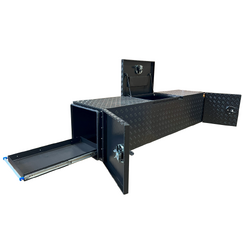 2200 x 500 x 550mm Black Checker Aluminium 3 Lid Slides BBQ Generator Camper Toolbox 2255-B
