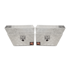 600 x 230 x 400mm Aluminium Checker SET PAIR Ute Toolbox Truck Storage Under Body Tray Storage Strap Tool Box Off Road Tapper 624RL
