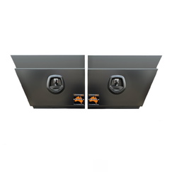 600 x 230 x 400mm Black Flat Aluminium SET PAIR Ute Toolbox Truck Storage Under Body Tray Storage Strap Tool Box 624RLC-B