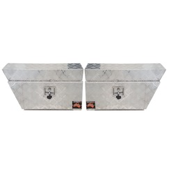 750 x 230 x 400mm Aluminium Checker SET PAIR Ute Toolbox Truck Storage Under Body Tray Storage Strap Tool Box Off Road Tapper 724RL
