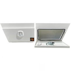 750 x 230 x 400mm White Flat Aluminium SET PAIR Ute Toolbox Truck Storage Under Body Tray Storage Strap Tool Box 724RLC-W