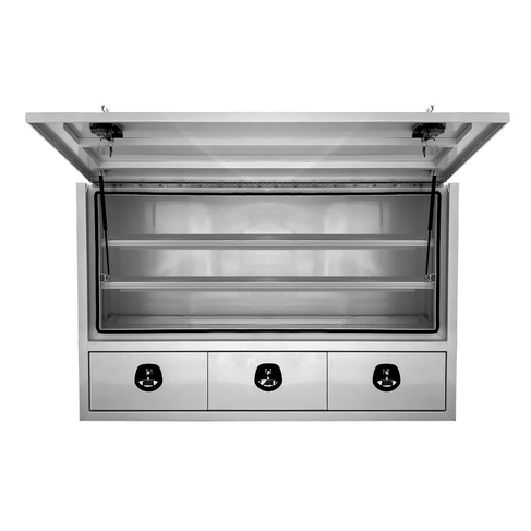 1940 x 600 x 1200mm Raw Flat Aluminium 3 Drawer 3/4 Half Side Truck Tool Box HIGH Side Trailer Toolbox Shelving 1961A-FP