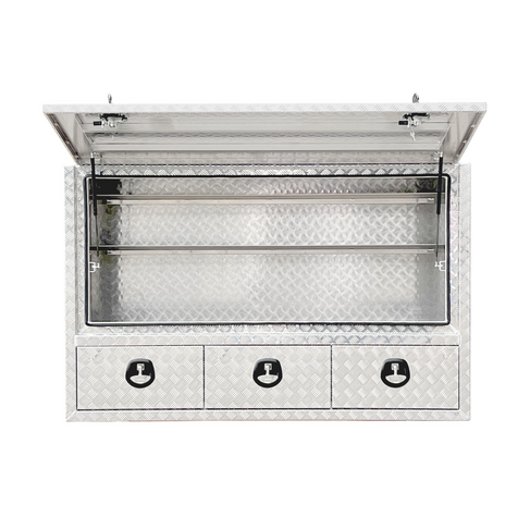 1940 x 600 x 1200mm Aluminium Checker 3 Drawer 3/4 Half Side Truck Tool Box HIGH Side Trailer Toolbox Shelving 1961A